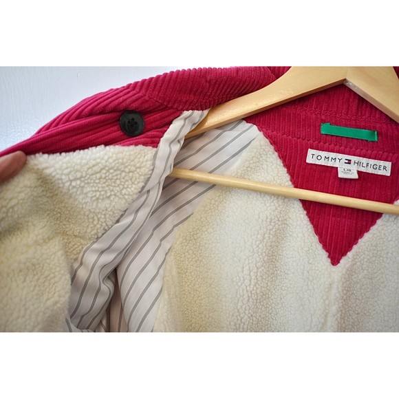 Vintage Tommy Hilfiger pink corduroy jacket peacoat shacket fleece sherpa lining - Picture 5 of 8